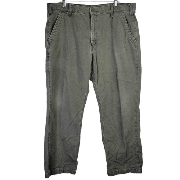 Carhartt Pants Green Heavy Canvas Size 40X30 Relaxed Work Straight Leg Cotton - Picture 2 of 9